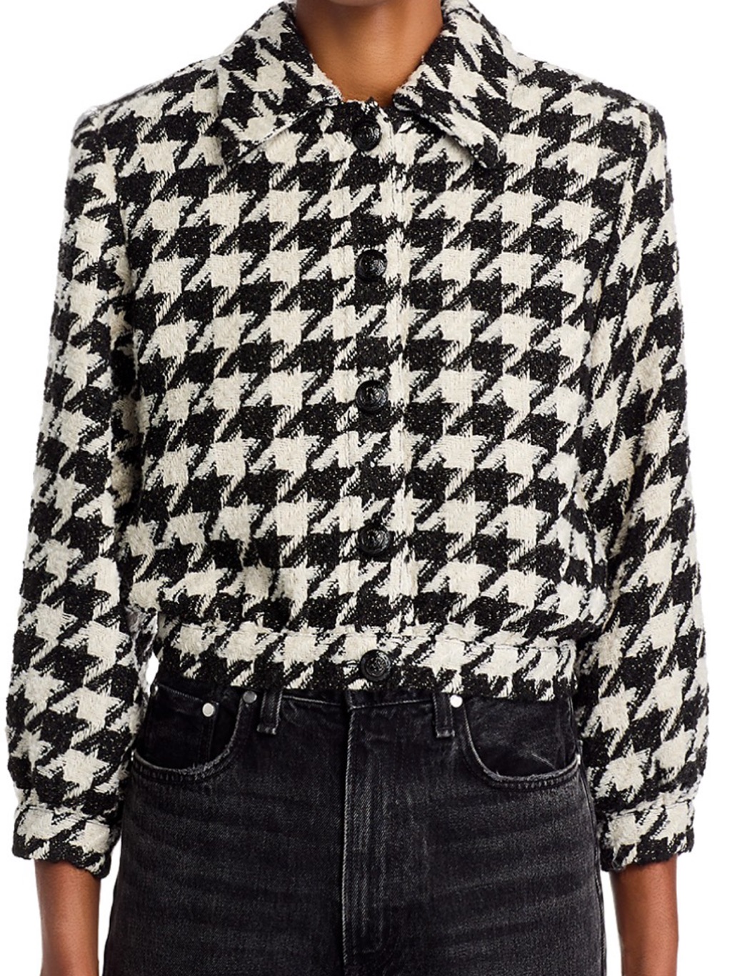 Lâagence Houndstooth Cropped Button-Down Shirt Jacket - Black & White